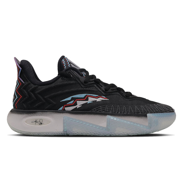 A pair of black 'Kai 2 "Muse"' basketball shoes with blue and red accents, designed for men.