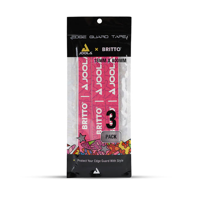 Packaged Joola Britto edge guard tape with pink design on a white background