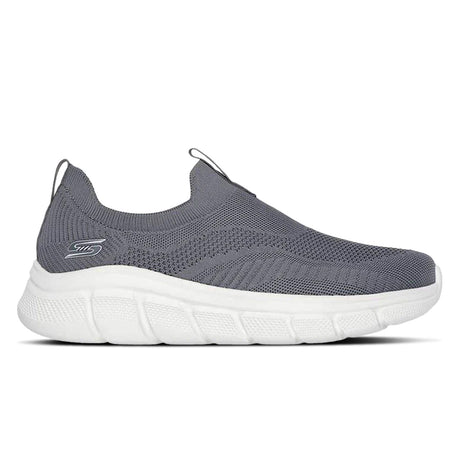 A dark grey Skechers Bobs Sport B Flex Frigid Edge sneaker with a white sole.