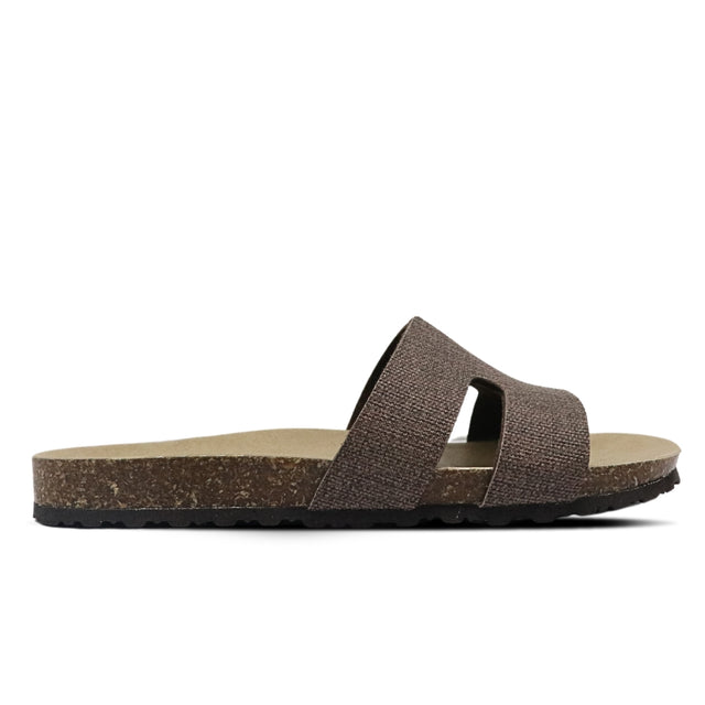 Brown sandal with cork sole on a white background