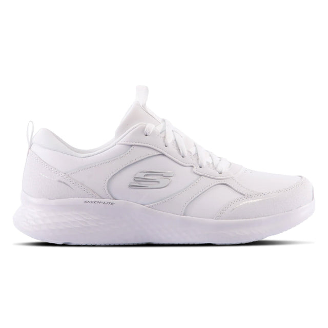 White sneaker with brand logo on a white background