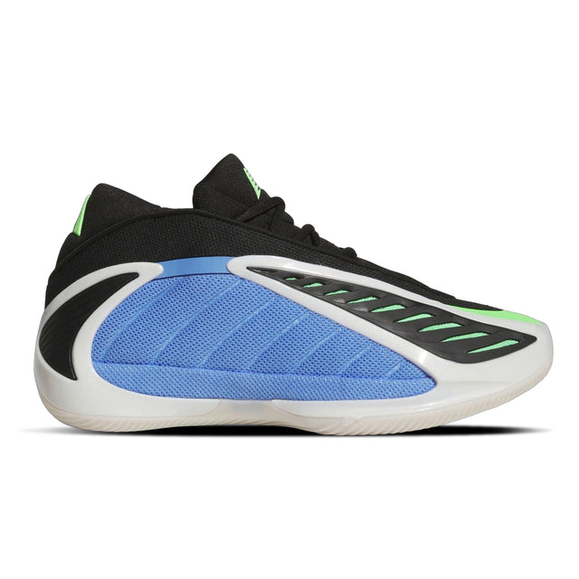 Black and blue athletic shoe on a white background