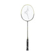 The Mizuno JPX 8 Zoom badminton racket with a gunmetal frame and black grip.