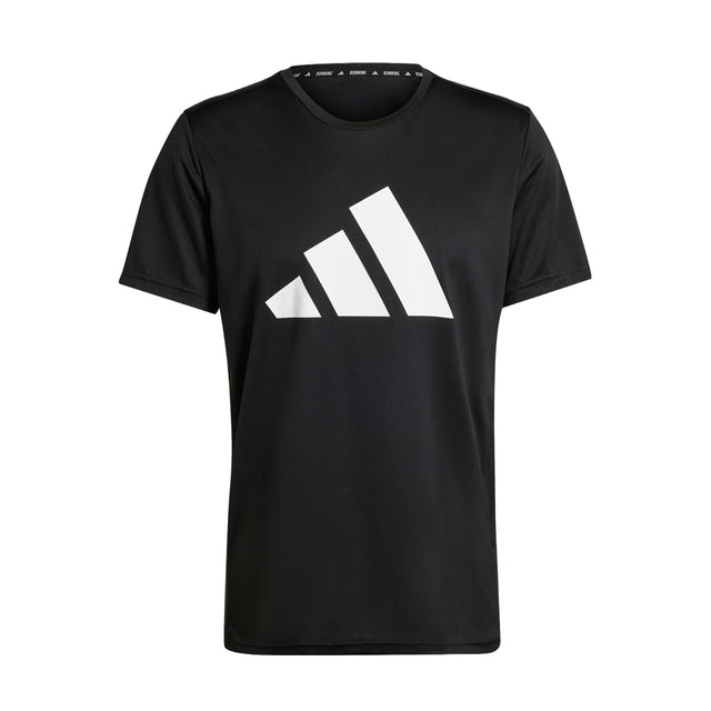 Black t-shirt with white Adidas logo on a white background