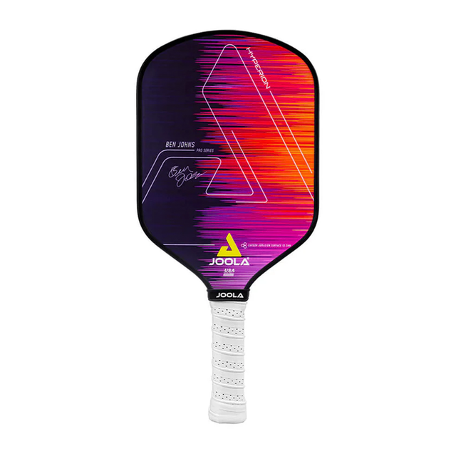 Colorful pickleball paddle with Joola branding on a white background