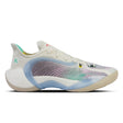 A pair of ANTA Men's Klay Thompson KT 3 Point Rain Basketball Shoes in white and grey with multicolored accents.