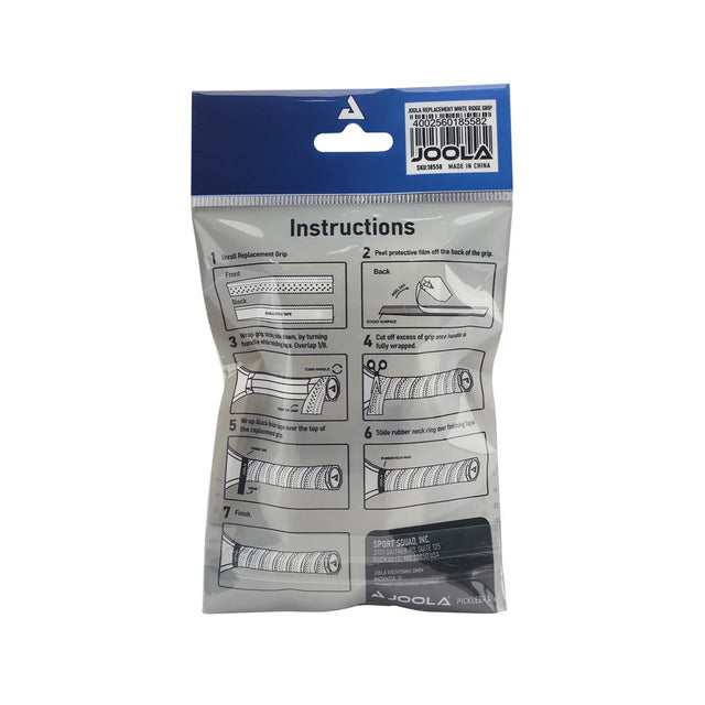 Joola badminton grip packaging with instructions on a white background