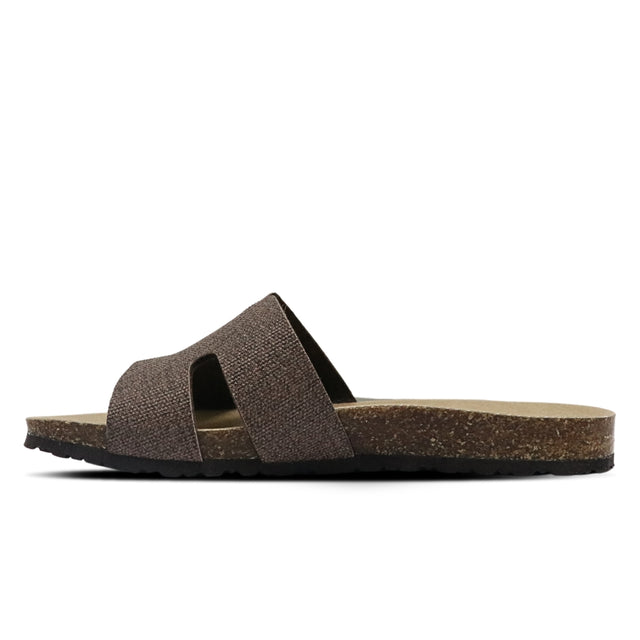 Brown sandal with cork sole on a white background