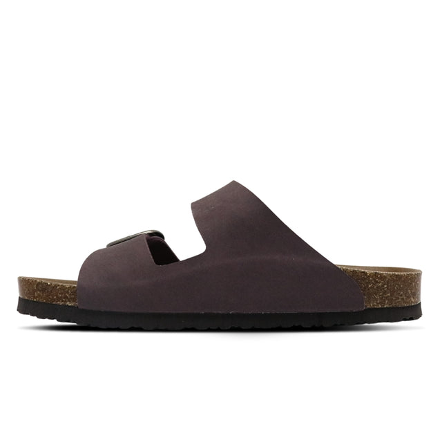 Brown sandal with cork sole on a white background