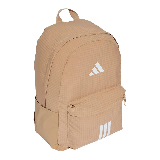 Beige backpack with Adidas logo on a white background