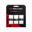 Selkirk pickleball overgrip packaging with three white overgrips on a black background