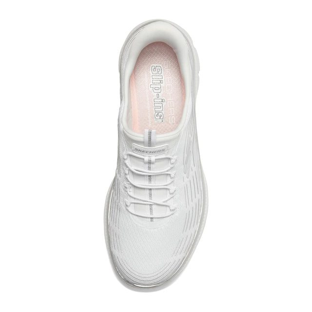 White sneaker with pink lining on a white background