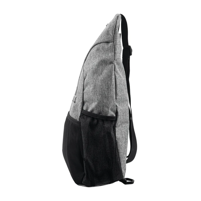 Gray and black sling bag on a white background