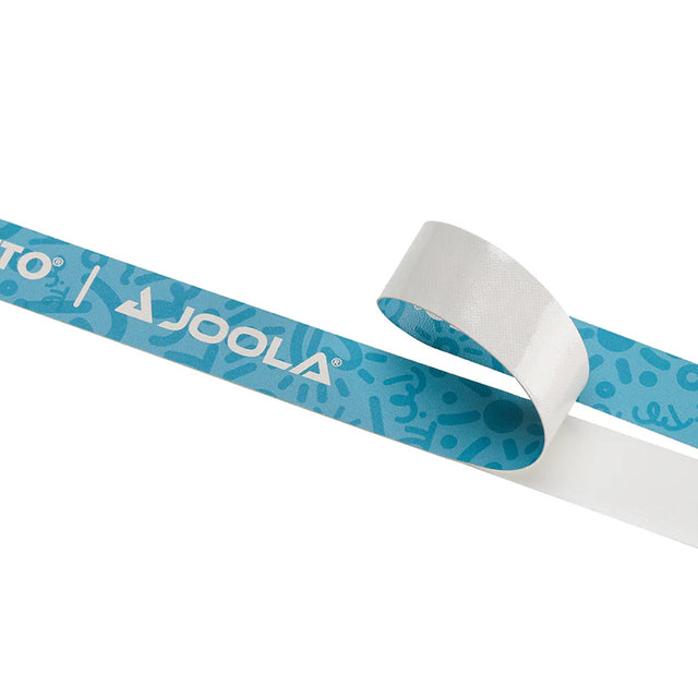 Blue and white sports tape with Joola branding on a white background