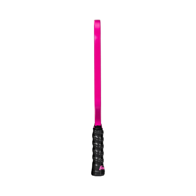 Pink and black toy lightsaber on a white background