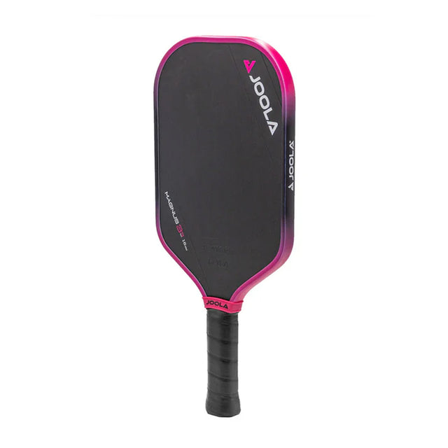 Pickleball paddle with pink and black design on a white background