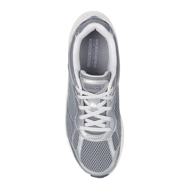 Gray sneaker with white laces on a white background