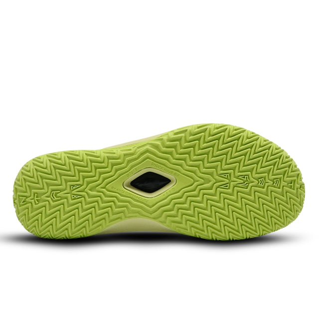 Green athletic shoe sole on a white background