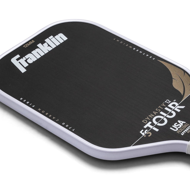 Close-up of a Franklin pickleball paddle on a white background