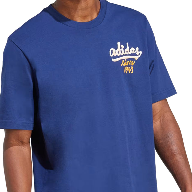 Blue Adidas t-shirt with logo on a white background