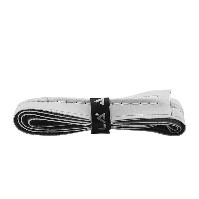 White resistance band with black LA Fitness logo on a white background