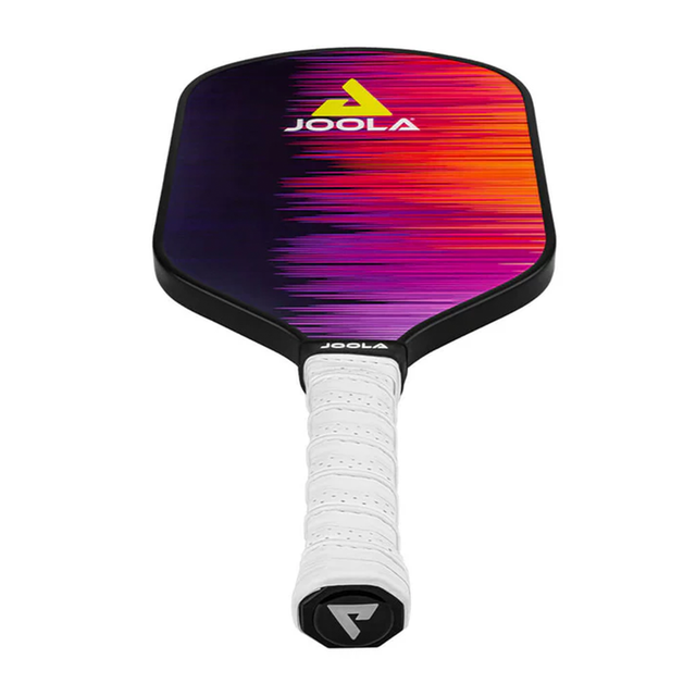 Colorful pickleball paddle with Joola branding on a white background