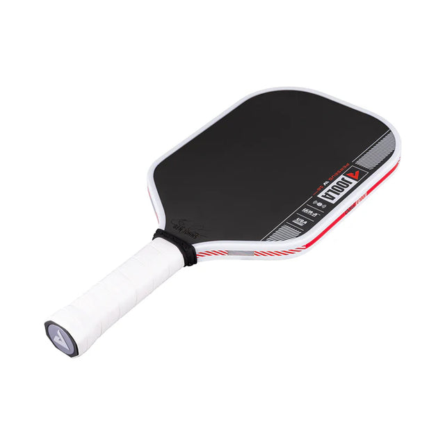 Pickleball paddle with black and white design on a white background