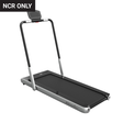 A motorized treadmill with a silver frame, black running belt, and digital tube display, designed for exercise and fitness.