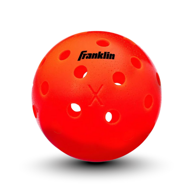 Red pickleball with Franklin logo on a white background