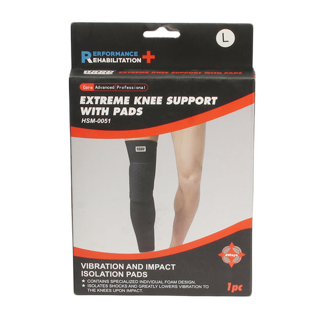 Hardcore Extreme Knee Support W/ Pads Long Blk