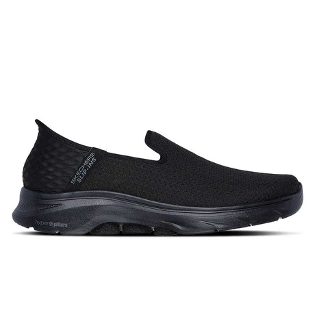 A black Skechers GO WALK 7 Daley 2 slip-on shoe with a mesh upper and a stable sole design.
