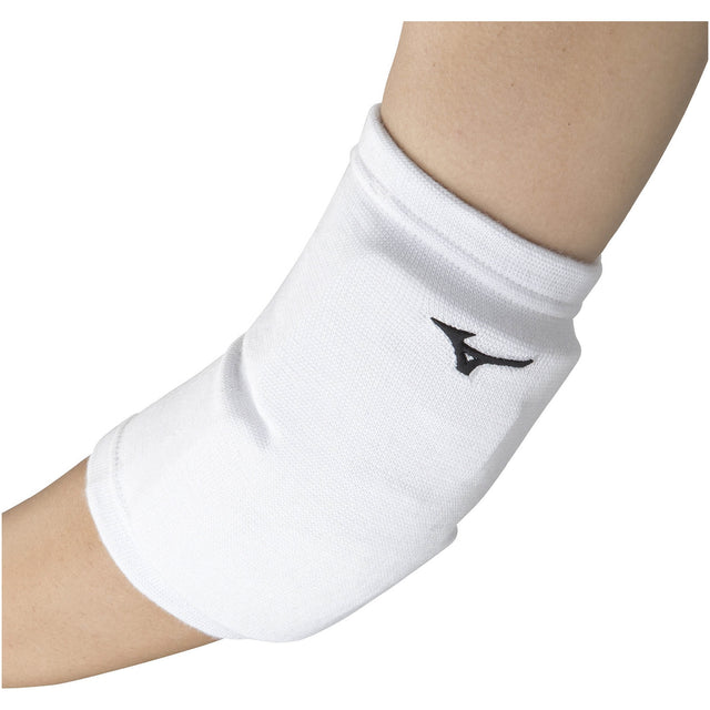 A white Mizuno elbow pad worn on the arm, featuring the Mizuno logo.