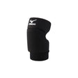 A black Mizuno open back knee pad designed for volleyball and handball players, featuring a snug fit and cushioning padding.