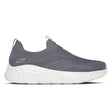 Gray slip-on sneaker with white sole on a white background