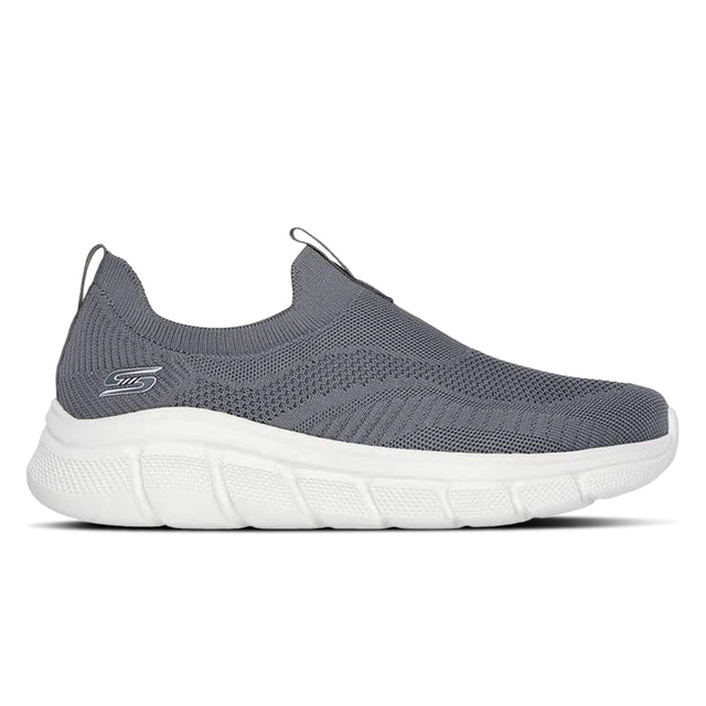 Gray slip-on sneaker with white sole on a white background