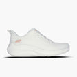 White sneaker with brand logo on a white background