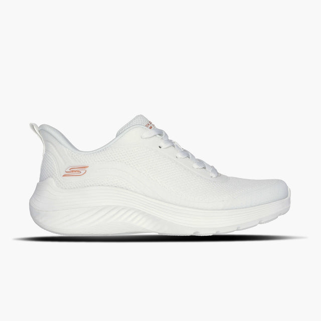 White sneaker with brand logo on a white background