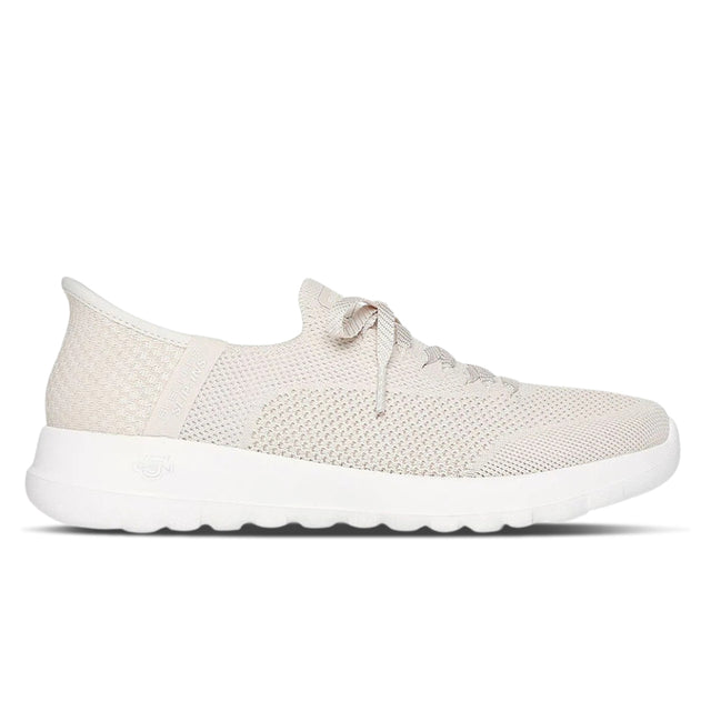 Sketchers Beige sneaker with white sole on a white background