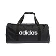 Black duffel bag with Adidas logo on a white background