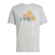 Gray t-shirt with a colorful graphic on a white background