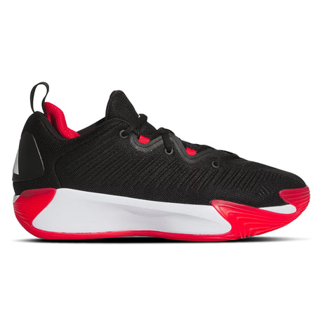 Black and red sneaker with white sole on a white background