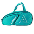 Teal sports bag with a logo on a white background
