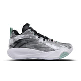 Basketball shoe with camouflage pattern on a white background