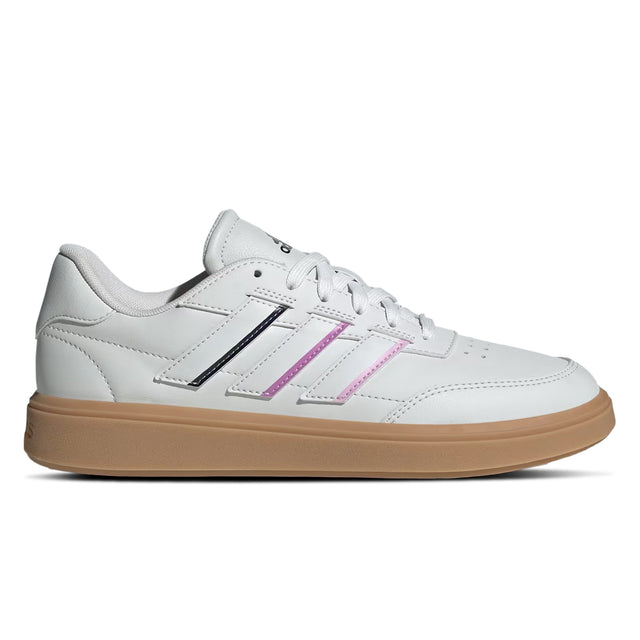 White sneaker with pink accents on a white background