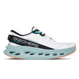 White running shoe with black and orange accents on a white background