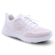 White sneaker with brand logo on a white background