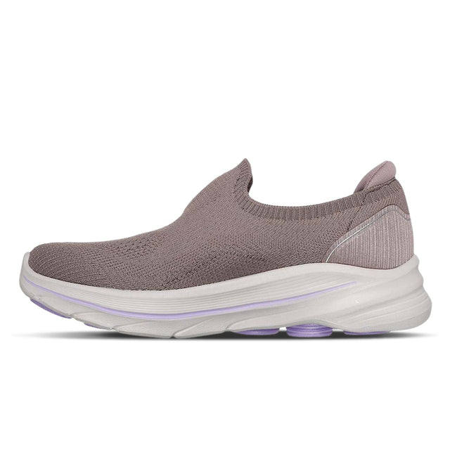 Gray slip-on shoe with white sole on a white background