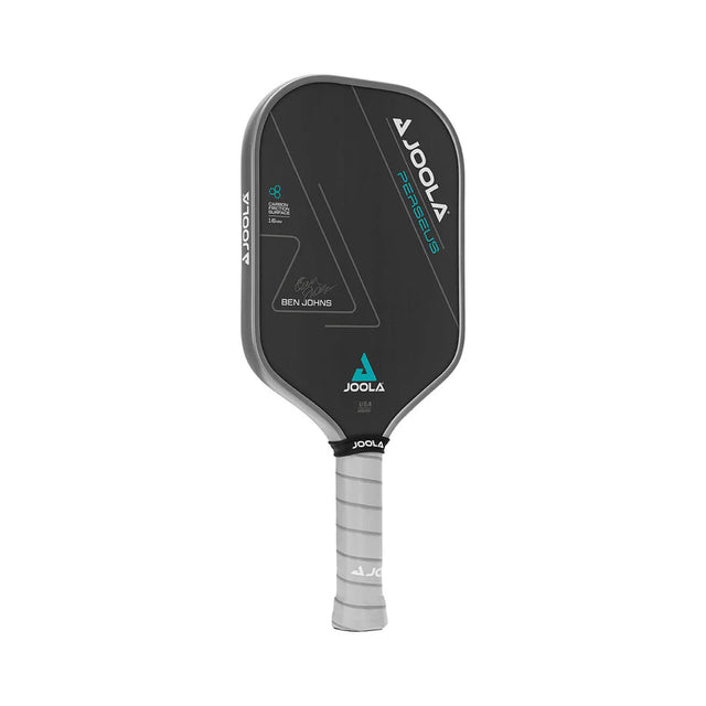 Black pickleball paddle with Joola branding on a white background