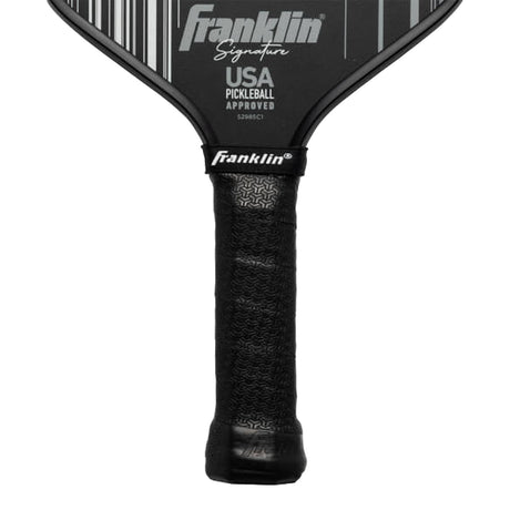Black pickleball paddle with Franklin Sports branding on a white background