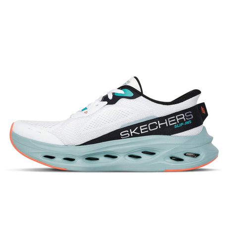 White running shoe with visible Skechers branding on a white background